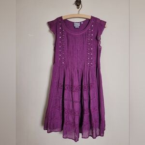 Anthropologie Vanessa Virginia Pleaded Beaded Mini Dress Medium Petite